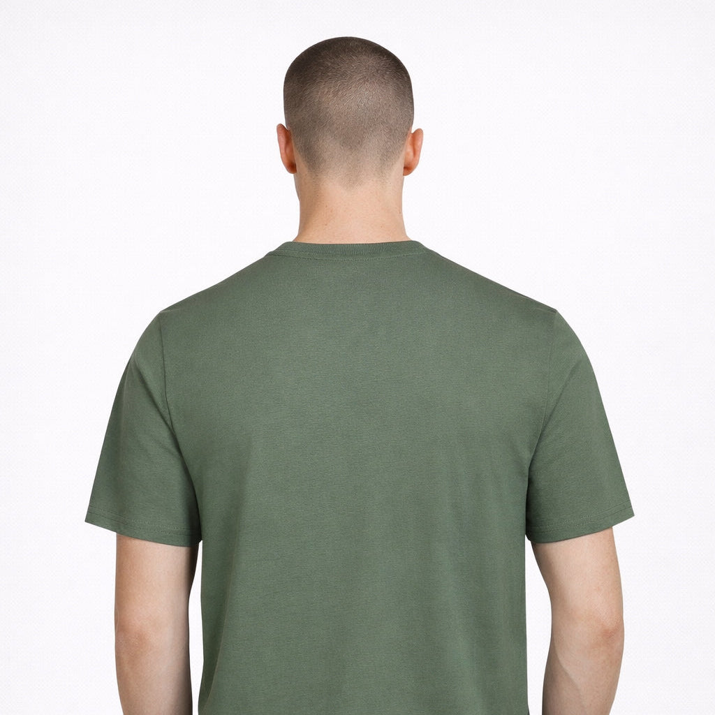 Rear view of Green Bay T-Shirt in green worn by model by Sauce & Brown