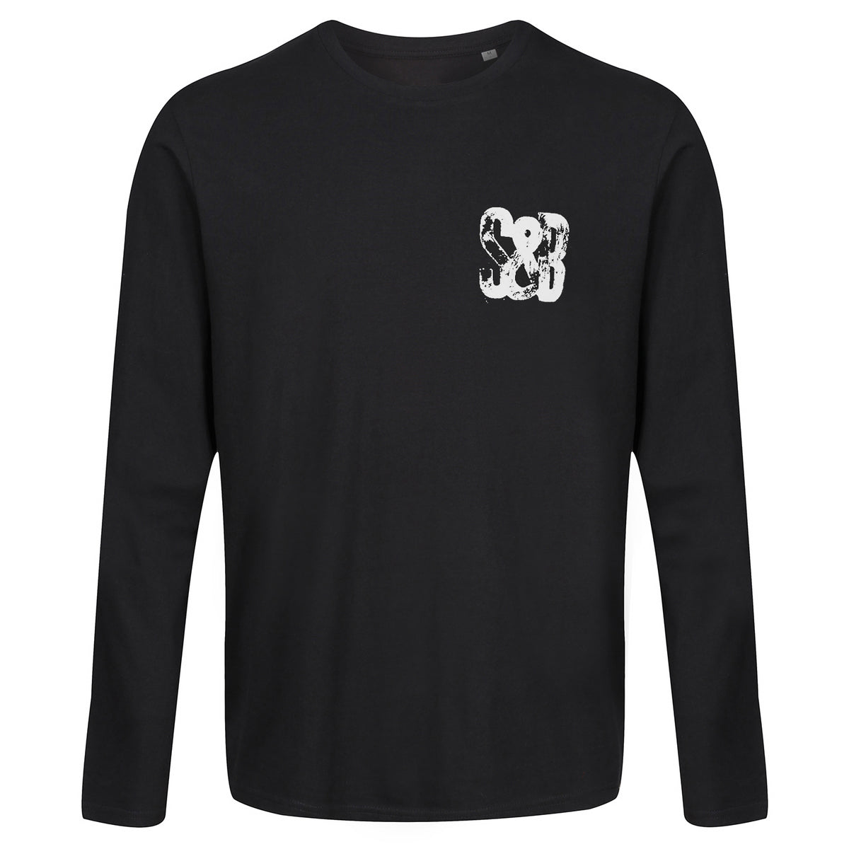 Front view of Miner Press Long Sleeve Tee in black with chest logo by Sauce & Brown