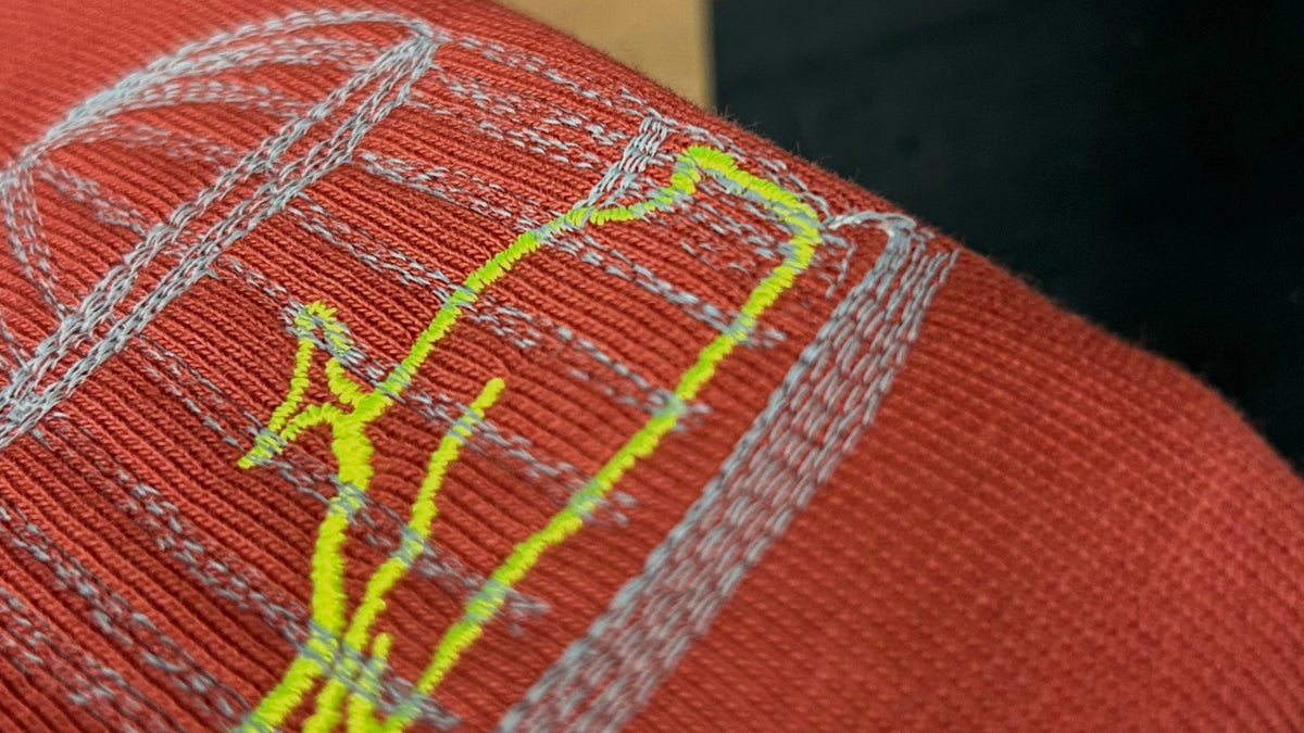 Embroidered chest logo detail on State Sweatshirt Earth Red