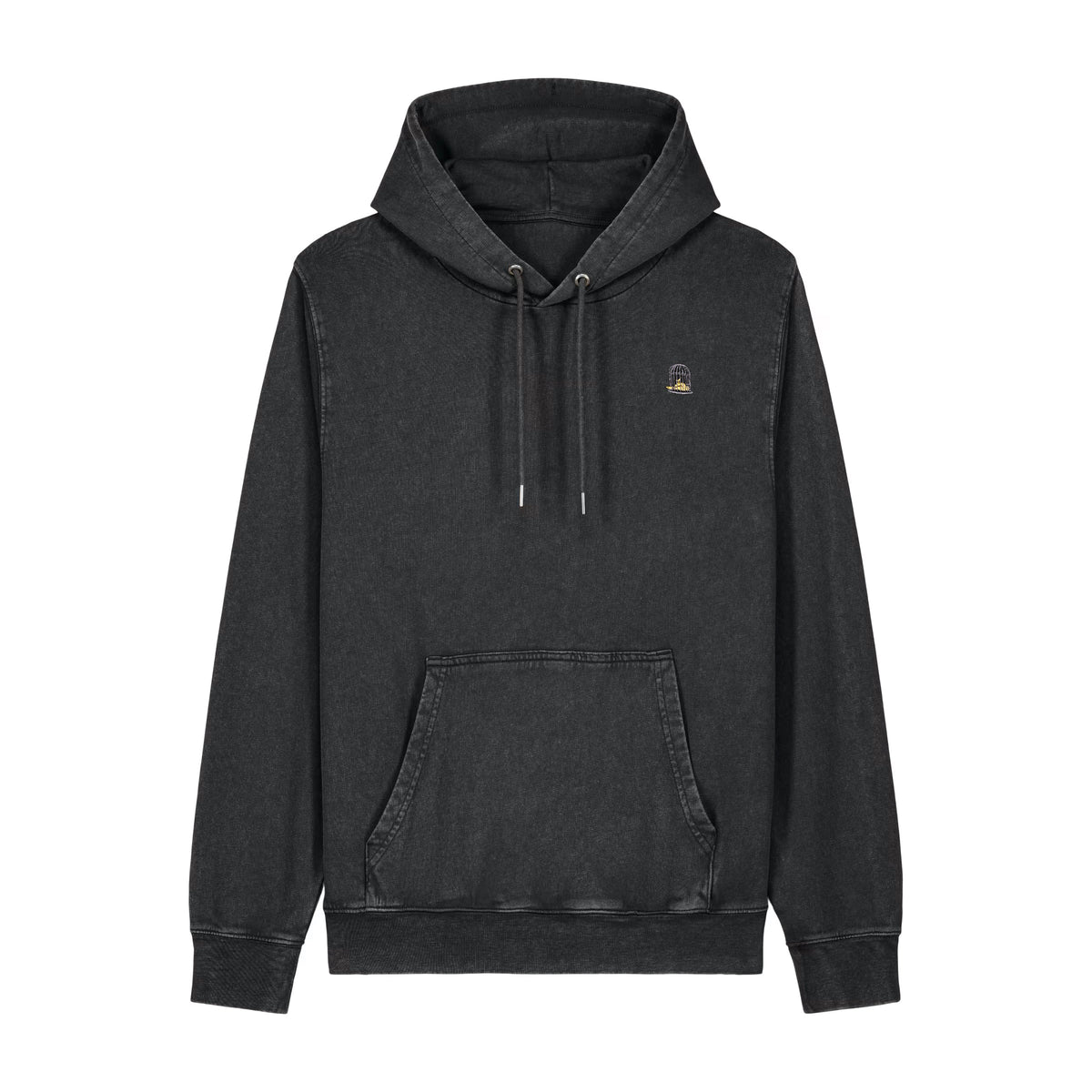 Forge Hoody black vintage washed hoodie front view 300 GSM organic cotton